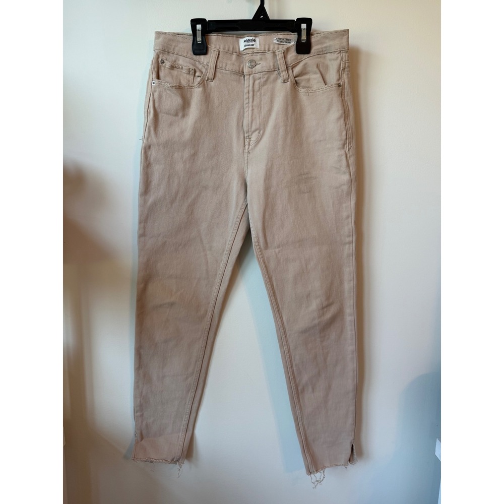 Kensie Jeans Vintage Luxe Ultimate High Rise Skinny Tan Khaki Raw Hem Size 8/29